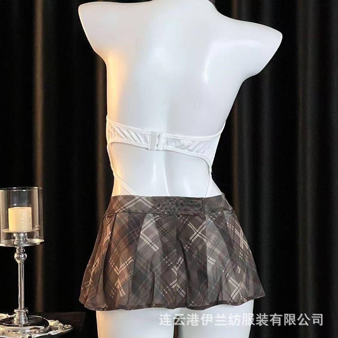 Retro JK Uniform Jumpsuit Lingerie Set with Open-Crotch Design and Mini Skirt — detail image 3