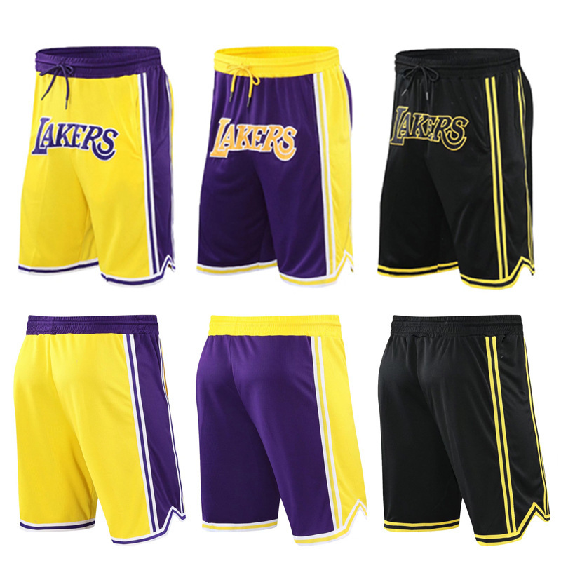 Men's Basketball Shorts Lakers Pants Retro Fitness Sports Mesh Embroidered Basketball Loose Shorts