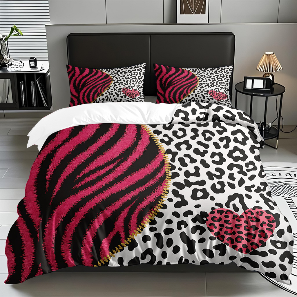 TEMU / JIT comercio exterior textil doméstico transfronterizo impresión digital de leopardo de alta definición colcha de colcha de almohada kit de ropa de cama para hacer dibujos