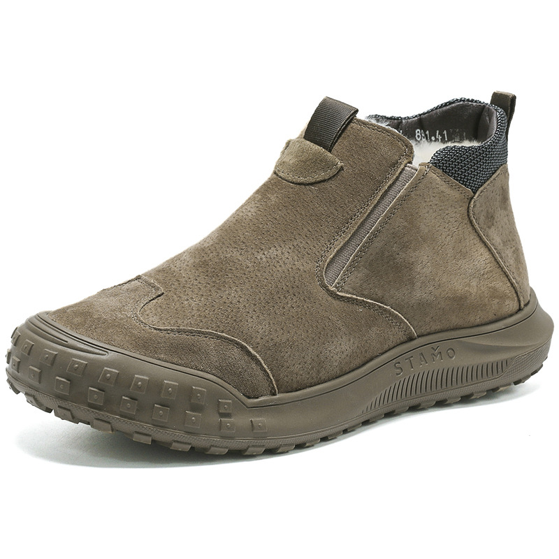 Botas de nieve transfronterizas del noreste de hombres piel de invierno una pieza de algodón grueso zapatos antideslizantes de un pie