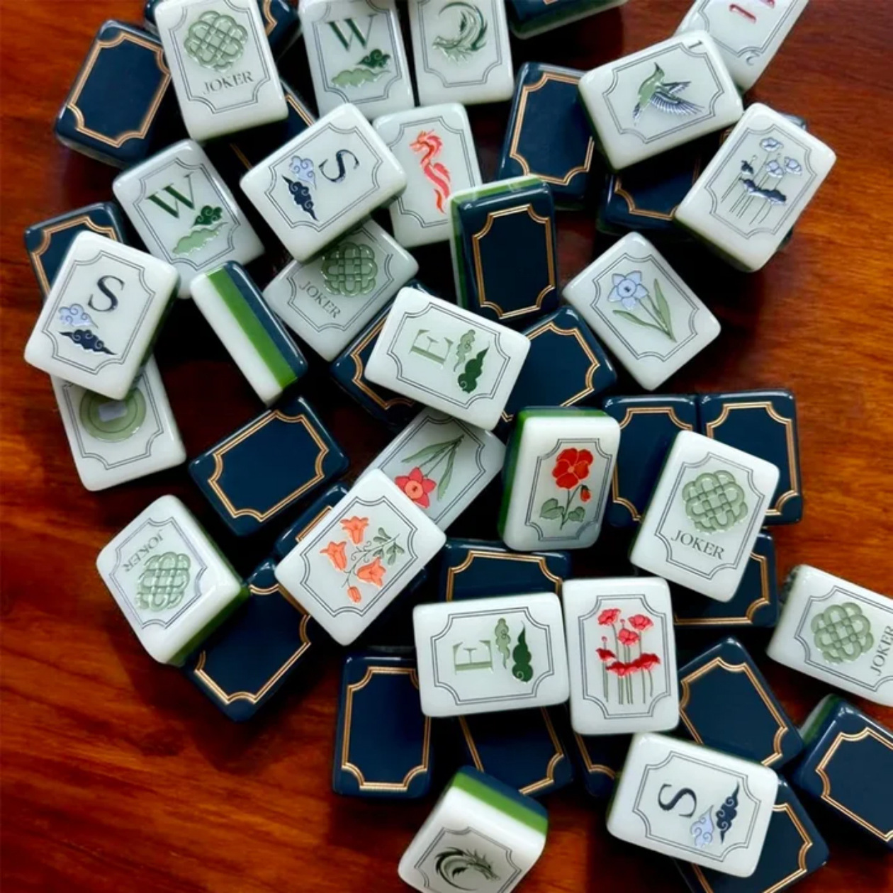 American Mahjong new Nordic floral design, 32-size acrylic American mahjong tiles with internal printing