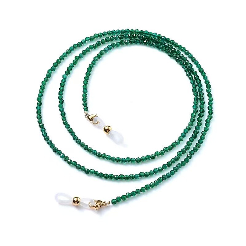 Sharp Crystal Clip Gold Beads Glasses Chain Handmade Mask Chain Green Women's Neck Headset Hanging Chain (Lucky Color)