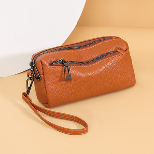 2025 New Multifunctional Soft Leather Mobile Phone Bag Large Capacity Casual Versatile Genuine Leather Clutch Bag Simple Hand Bag for Women