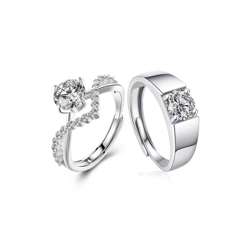 S925 Sterling Silver Queen Crown Ring with One Carat Moissanite Open Setting Sparkling Diamond Engagement Couple Rings Wholesale for E-Commerce