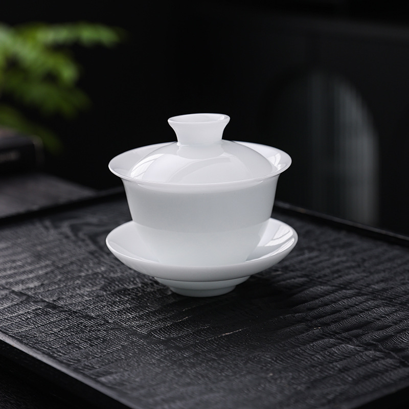 冰种璞玉瓷悬停盖碗茶杯白瓷三才茶碗套装家用茶具大号不烫手单个|undefined