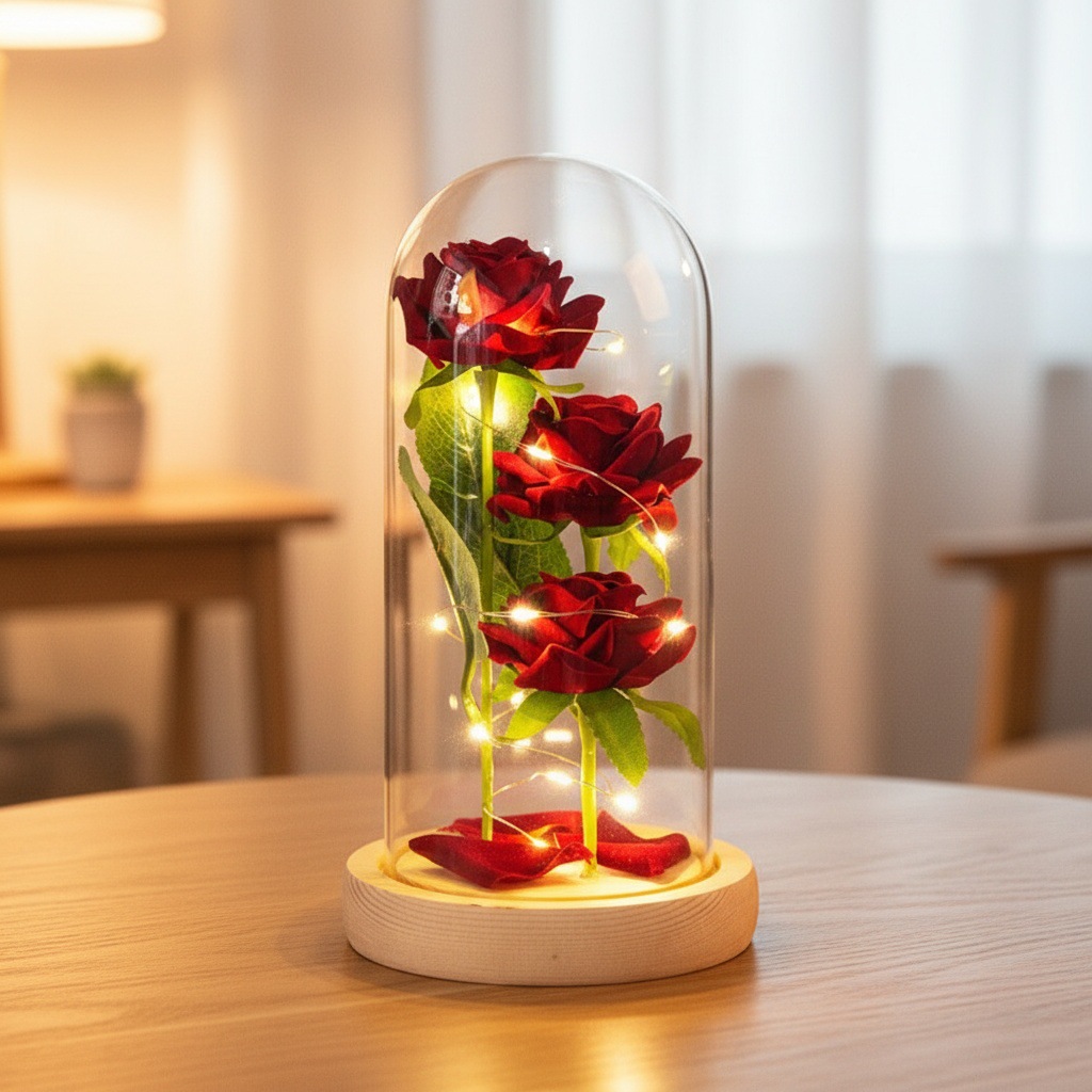 Simulación transfronteriza de rosas cubierta de vidrio adornos flores secas eternas ramo de flores Día de San Valentín Día de la Madre regalo de cumpleaños creativo