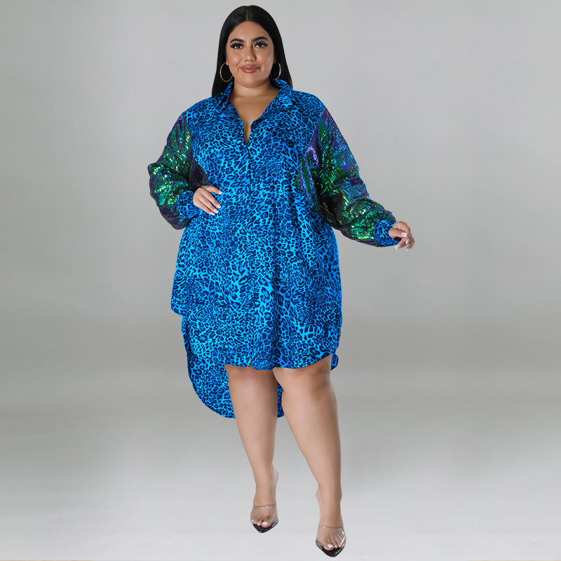 Women's Clothing Leopard Print Long Sleeved Top For Plus Size Women Sequin Detail Long Sleeve For Formal & Casual For Women_ecoleips.com