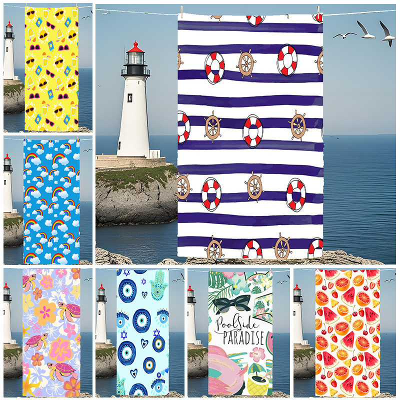 Manufacturer Wholesale Cross-Border Hot Style Microfiber Beach Towel Seaside Sports Swimming Quick-Drying Towel Double-Sided Velvet Bath Towel