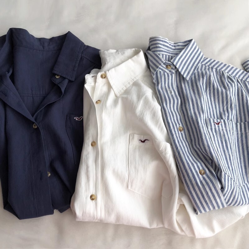 2026 Spring and Autumn New Korean Style Commuter Shirt for Women with Turn-Down Collar, Pocket, Simple Fashionable Embroidery, Single-Breasted Long Sleeve Shirt