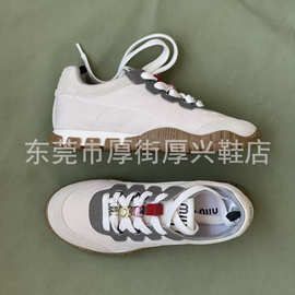 miutyre系带轮胎尼龙拼皮软面透气休闲德训阿甘运动圆头饼干女鞋