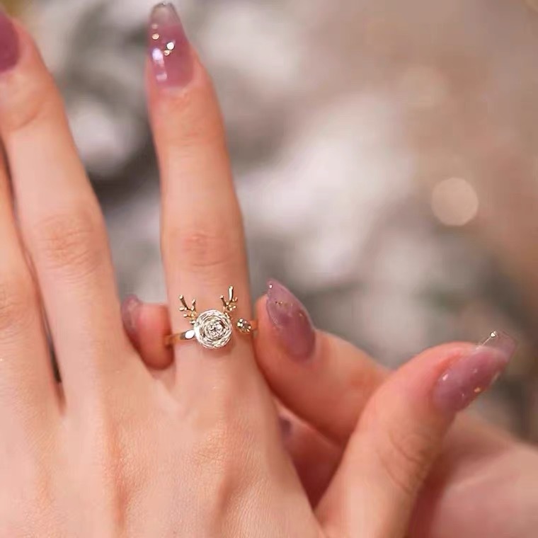 Fashion Deer Copper Plating Inlay Zircon Open Ring 1 Piece