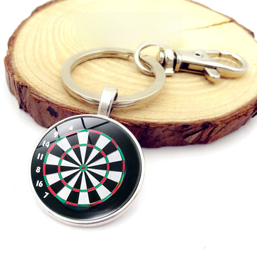Cross-border new accessories Dartboard Target Time Gem Keychain European and American Retro Metal Key Ring Ornament