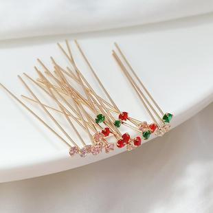 14K gold color retention rhinestone T-pin earrings Chinese clothing hairpin accessories handmade DIY jewelry accessories materials