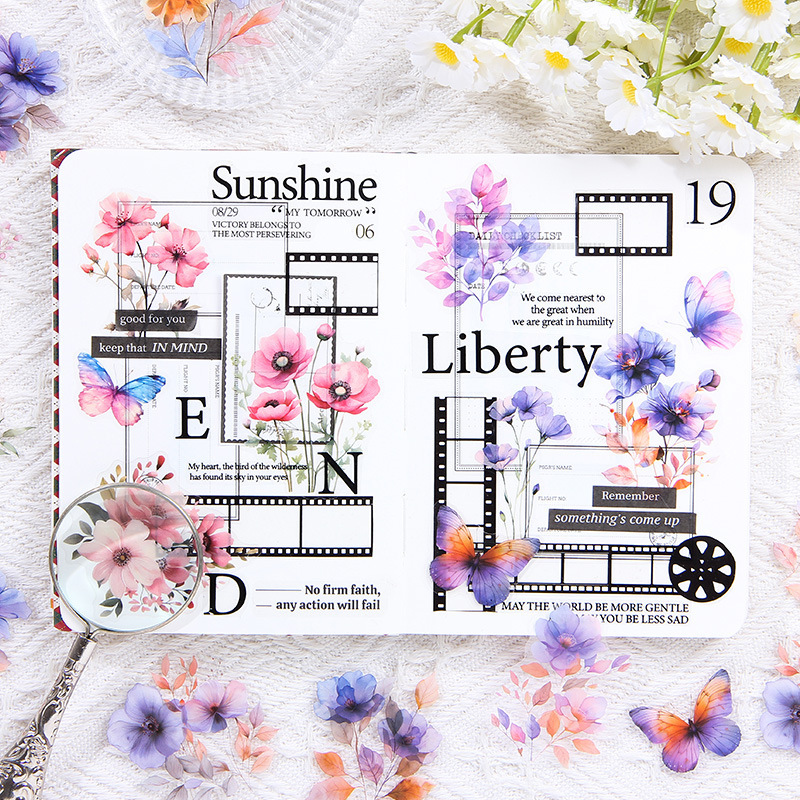 Cuatro estaciones flores transparentes pegatinas de caja impermeable pet diy pegatinas de diario pegatinas de flores retro pegatinas de plantas