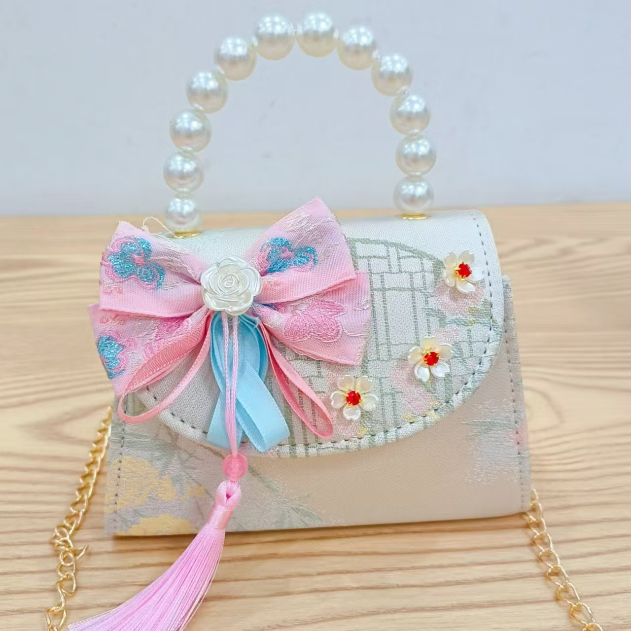 Bolso de princesa de estilo chino cadena antigua bolso de perla portátil para niñas bolso inclinado para niñas accesorios de ropa china bolso de cambio