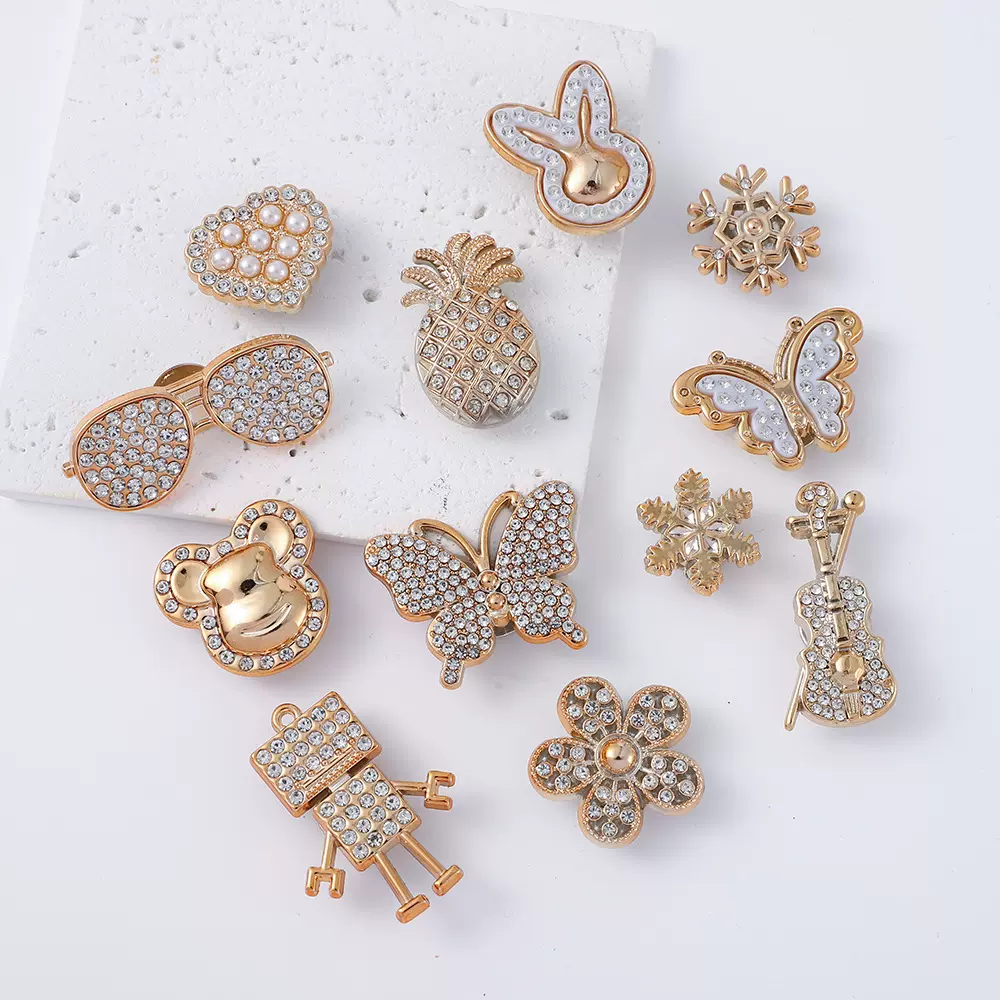 新款简约时尚蝴蝶雪花一体鞋扣饰品装饰金属感女鞋配饰厂家批发