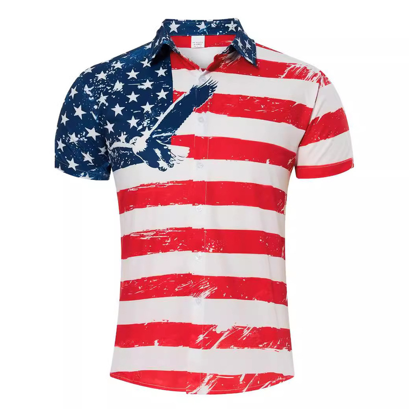 Factory direct men's July 4th American flag patriotic shirt American short sleeve button-down Independence Day shirt
