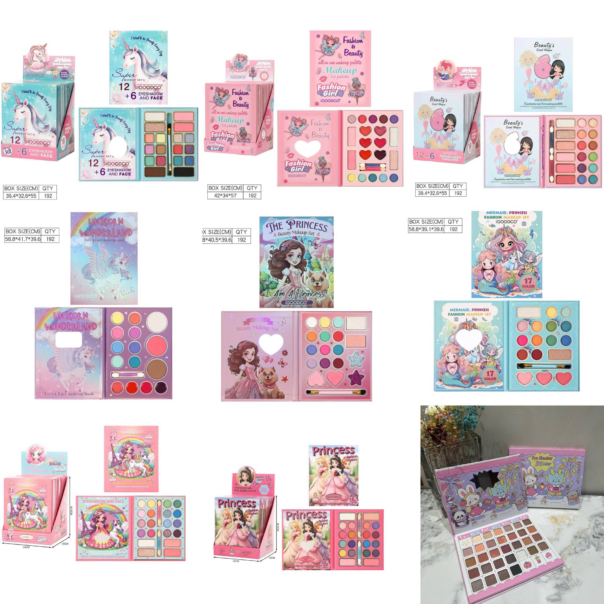 Foreign Trade Cross-Border Cute Cartoon Unicorn Pattern Small Makeup Palette for Stage Makeup, Pretend Play, Popular in Russia