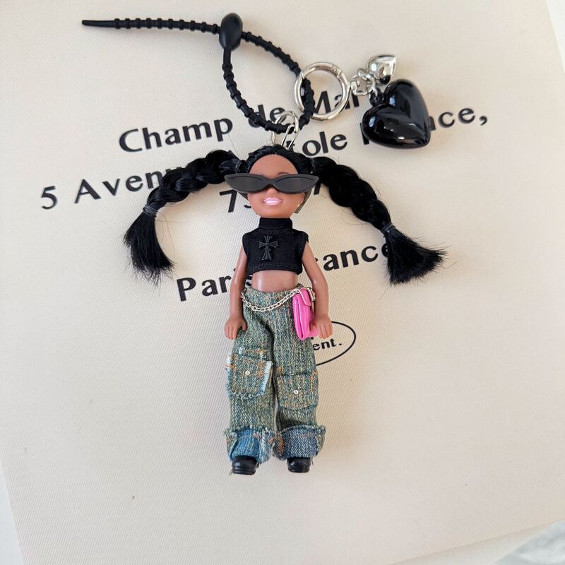 2025 Autumn New Black Leather Trendy Cute Vinyl Doll Keychain Pendant Bag Charm