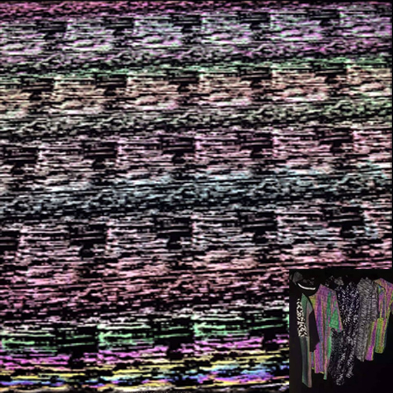 厂家七彩反光印花布幻彩涤纶反光化纤布炫彩夜跑休闲服装反光面料