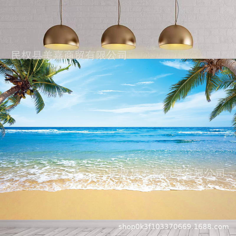 Cross-border Hawaii Beach Seascape Coconut Tree Background Cloth Photography Children's Birthday Party Party Photo Banner