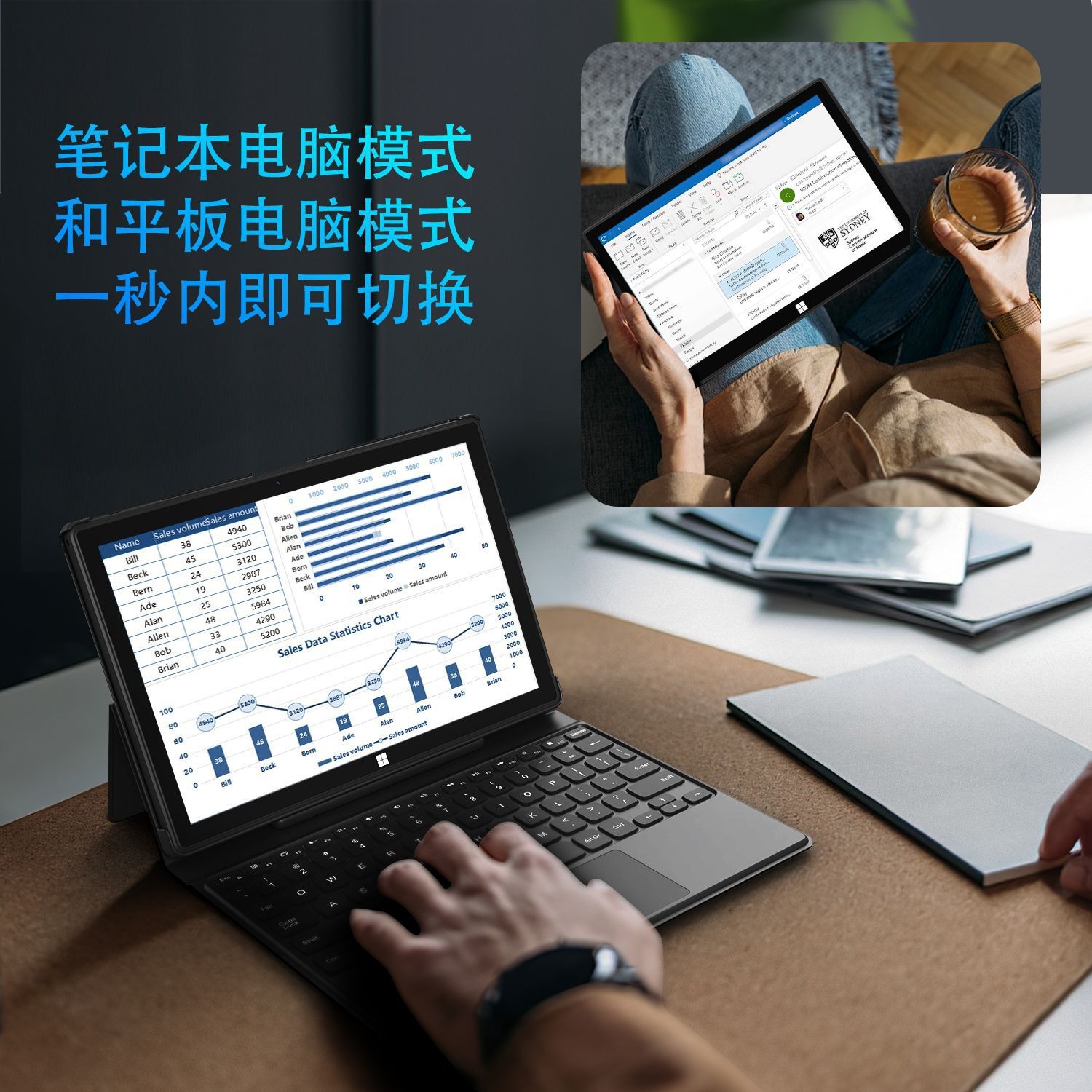 Factory Direct Sales Wholesale 2-in-1 Tablet Computer for Learning and Gaming, Window 2-in-1 Tablet Computer with Keyboard