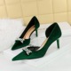 1363-AK80 Banquet High Heels Women's Shoes with Thin Heels, Suede Surface, Shallow Mouth, Pointed Side Hollow Metal Water Diamond Buckle Single Shoes