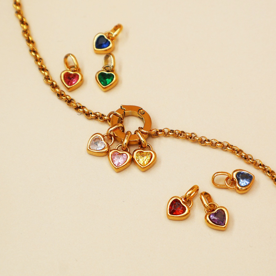 6g Weight 0.03µm Gold Plating Thickness 1 Piece Titanium Steel Birthstone Heart Shape Pendant Chain