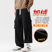 2025黑色伞兵工装裤男士冬季款新款宽松直筒加肥加大码休闲裤潮流