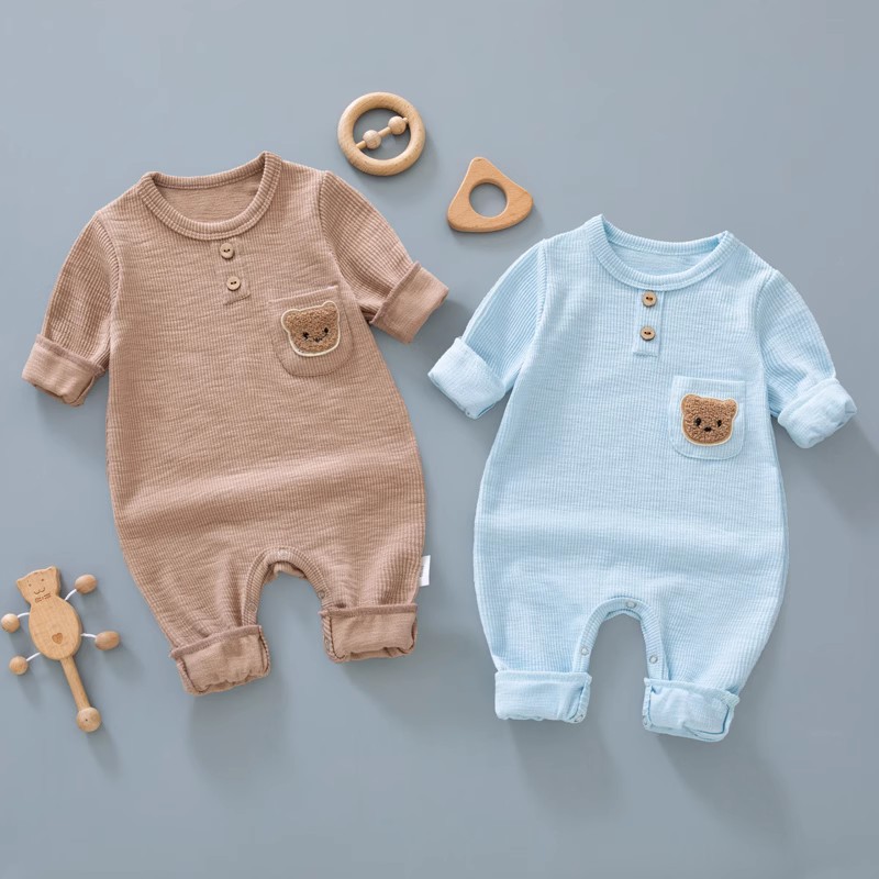 Bebé mono primavera y otoño manga larga delgada hombres y mujeres ropa de bebé pijamas sin hueso mameluco estilo occidental otoño mameluco