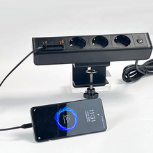 专供跨境夹桌式欧标电源插座搭配20W快充可伸缩USB数据线德标插座