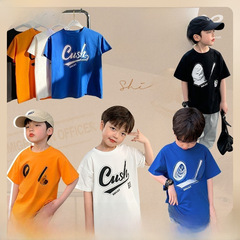 Children's unisex short-sleeve T-shirts with cotton crew neck and letters "INs", summer new arrival baby and kids half-sleeve tops for younger children