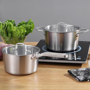 304 Stainless Steel Milk Pot Steamer Baby Food Pot Uncoated with Steaming Layer Induction Cooker Compatible Thickened for Home Use