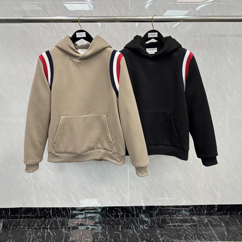 TB 겨울 트렌디 브랜드 남성 더블 숄더 컬러 스트립 스웨트 다운 재킷 후드 자켓 두꺼운 풀오버 캐주얼 다운 스웨트 셔츠