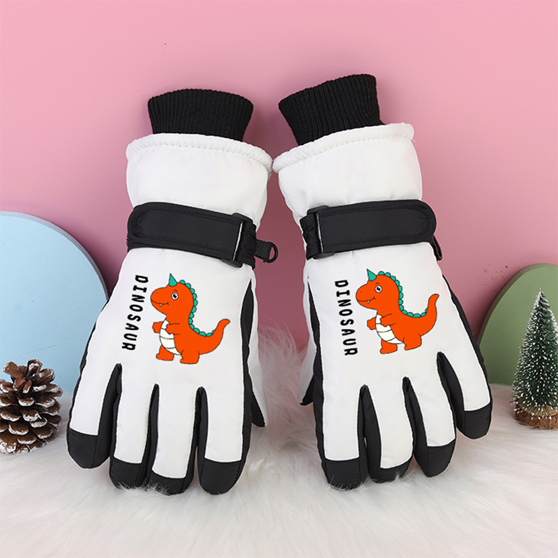 Niños con pantalla táctil invierno 3 - 12 años de edad grueso impermeable a prueba de viento antideslizante calentamiento de esquí para jugar con nieve guantes de dinosaurio de terciopelo