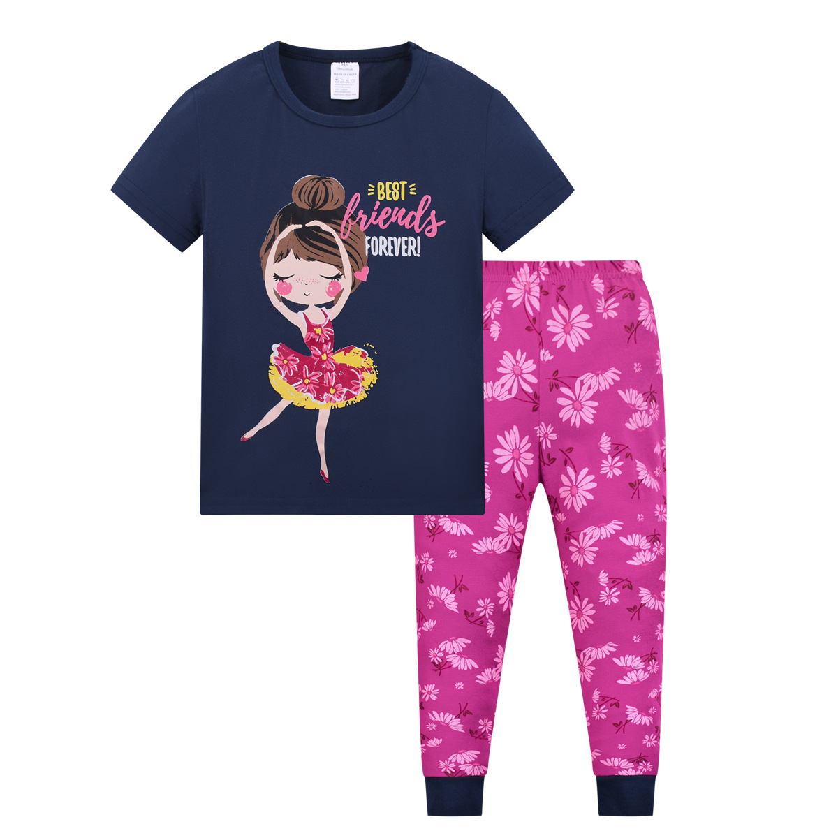 2023 niños de cuello redondo fino traje pijamas algodón verano aire acondicionado ropa europea y americana del hogar los niños ropa Comercio exterior al por mayor