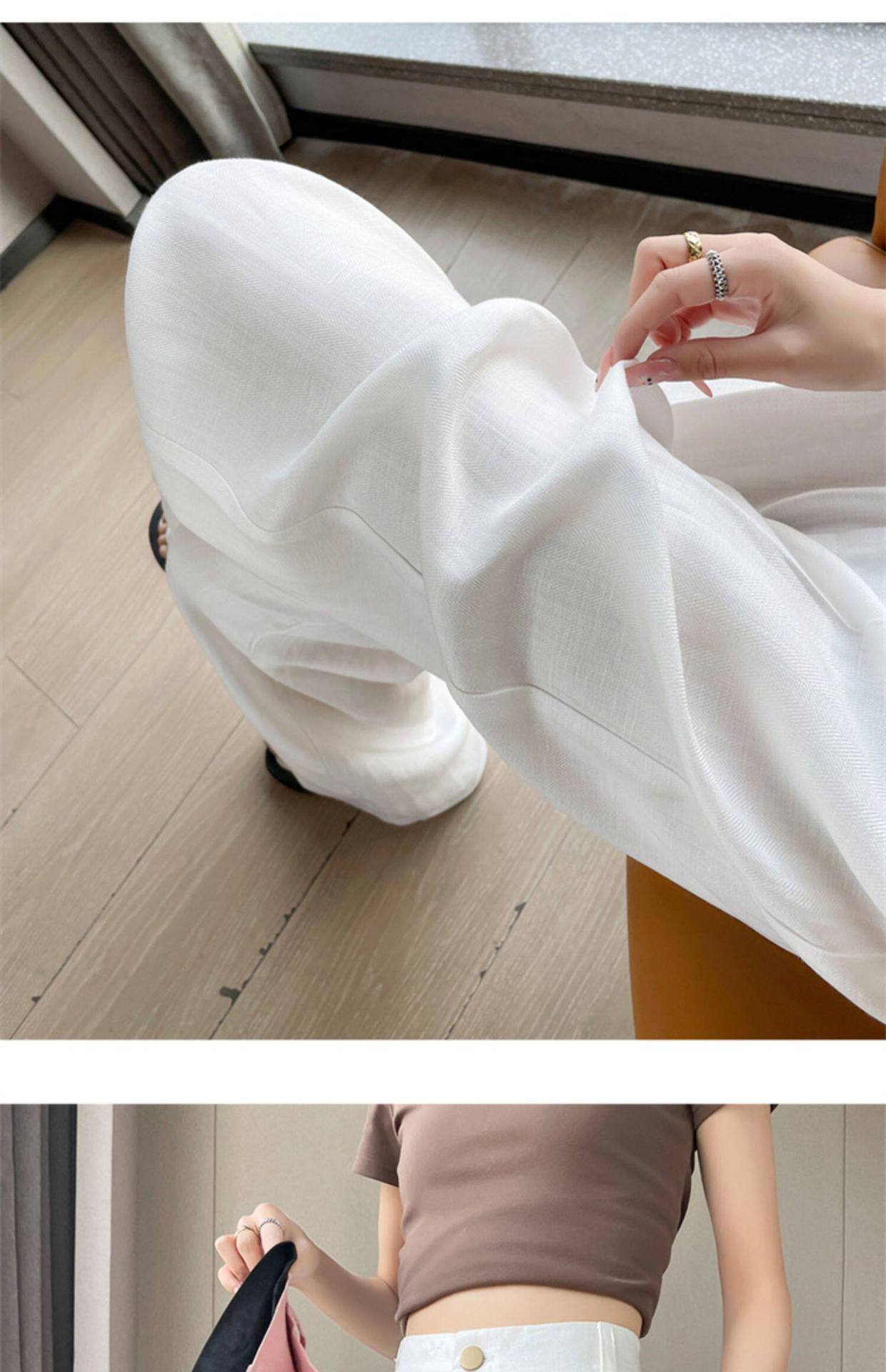 Quần culottes nữ ống rộng cạp cao vải linen cotton mỏng mùa hè — Màu đen thông thường chi tiết 31