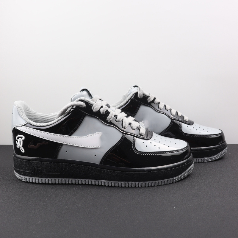 Original Cc X Af1 Collaboration Low-Top Sneakers in Black and Gray Patent Leather, Street Casual Trendy Shoes, Air Force Worker-Style Sports Shoes Original Cc X Af1 Collaboration Low-Top Sneakers in Black and Gray Patent Leather, Street Casual Trendy Shoes, Air Force Worker-Style Sports Shoes