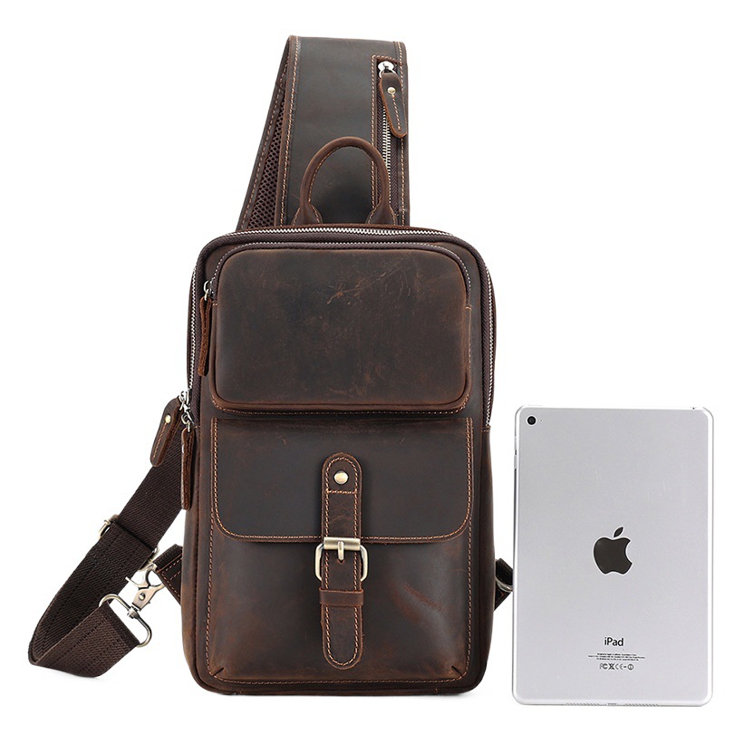 Nuevo bolso de pecho de los hombres de cuero de Crazy Horse europeo y americano retro de cuero genuino de los hombres bolsa de mensajero bolsa de moda bolso de hombro de los hombres del pecho de los hombres