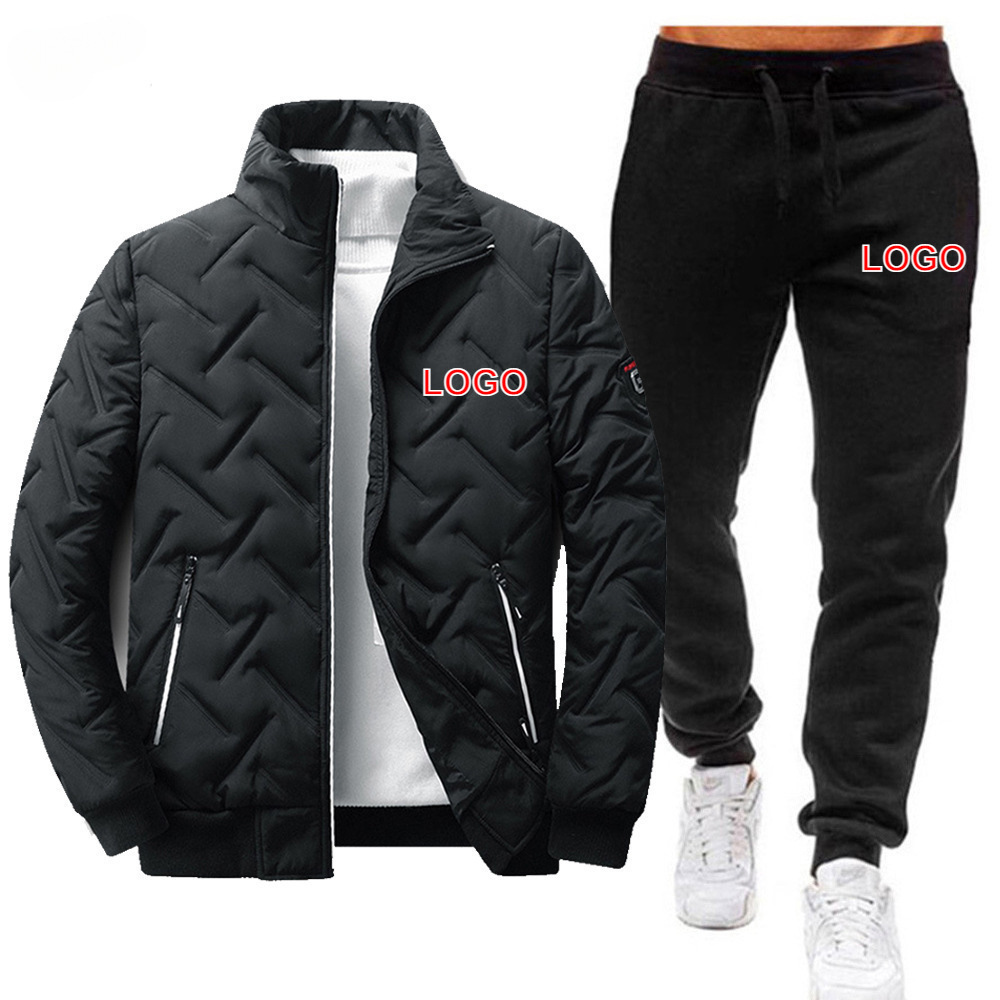 Men's Winter Sports Cotton Suit Thickened Warm Jacket Men's Slim Fit Trendy Casual Pants Two-Piece Set