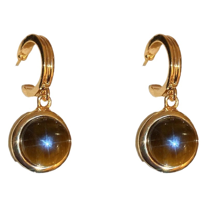 Pendientes de ojo de tigre artificial de color café Maillard con aguja de plata Pendientes simples y de moda de todo fósforo Pendientes ligeros de lujo de alta gama