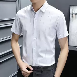 弹力男士短袖条纹薄衬衫夏季商务休闲衬衣免烫抗皱冰丝高级感寸衫