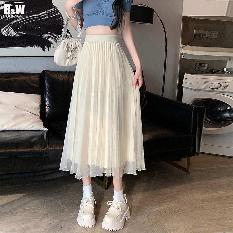 Irregular mesh skirt 2024 spring new gentle style mid-length versatile skirt can be worn on both sides