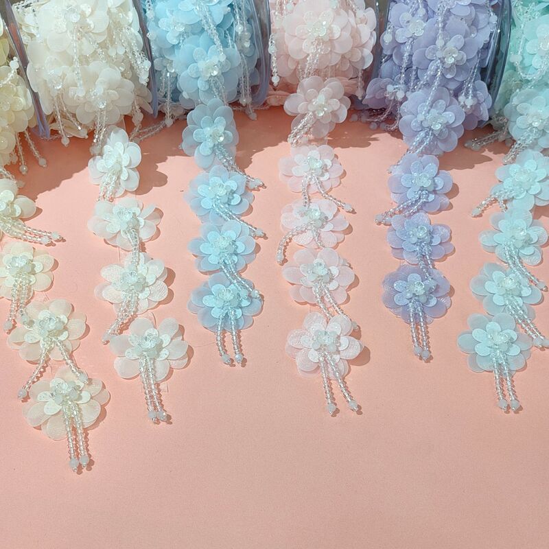 Children's Wear Crystal Hanging Small Flower Hanfu Embroidered Cloth Sticker Mesh DIY Hair Accessories Shoes Flower Bag Decoration Accessories