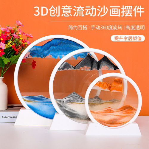 Factory direct sales white frame solid wood quicksand painting living room decoration creative gift 3D three-dimensional hourglass painting decorative gift