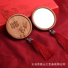 白檀の小さな鏡、携帯用ハンドヘルド鏡、結婚式の贈り物用品、中国風化粧鏡、携帯用丸鏡、卸売ギフト