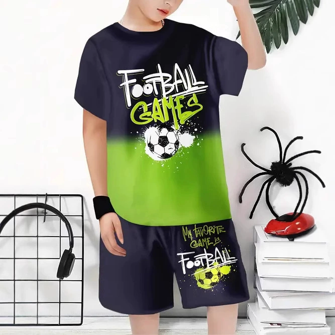 Детская одежда для мальчиков, пуловер с короткими рукавами и круглым вырезом, футболка, шорты, костюм, детская летняя одежда с мультяшной анимацией, новый стиль 2025 года