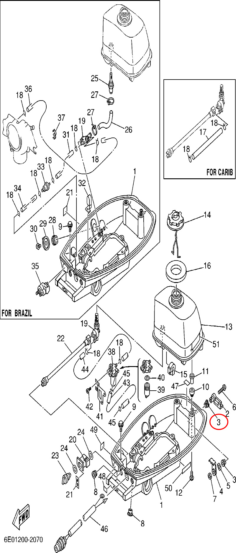 3)翟墨DEMONS舷外机船外橡皮艇冲锋舟内油箱调整衬套90386-12069