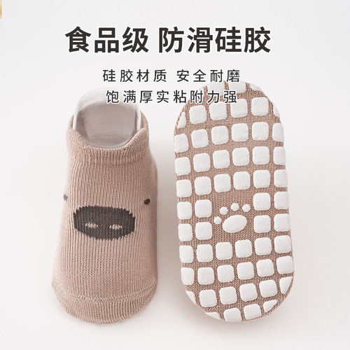 Category A baby floor socks spring and summer new combed cotton baby silicone socks Korean version cartoon non-slip toddler socks