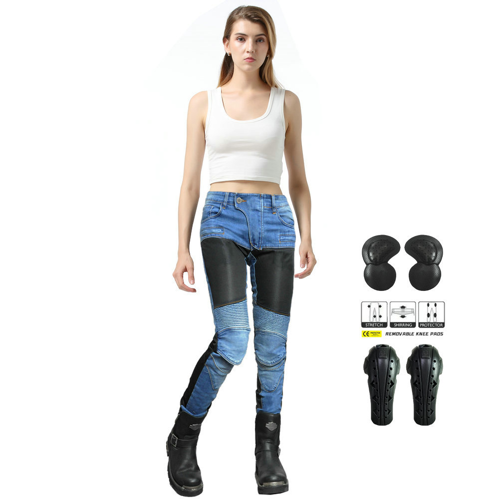 VOLERO verano motocicleta anti-caída pantalones vaqueros de la motocicleta de las mujeres de la motocicleta transpirable ciclismo pantalones alargados equipo de protección
